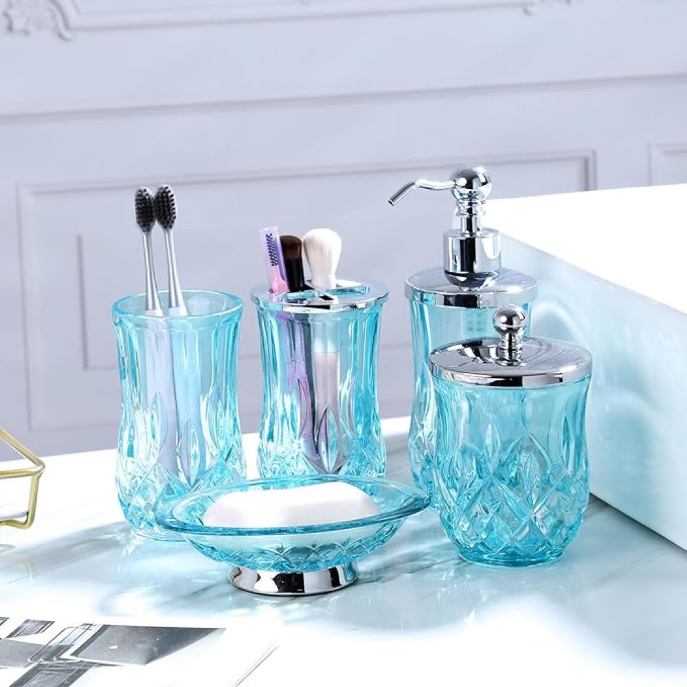 Luxury Ocean Blue Designer Glass Bathroom Accessories Set store