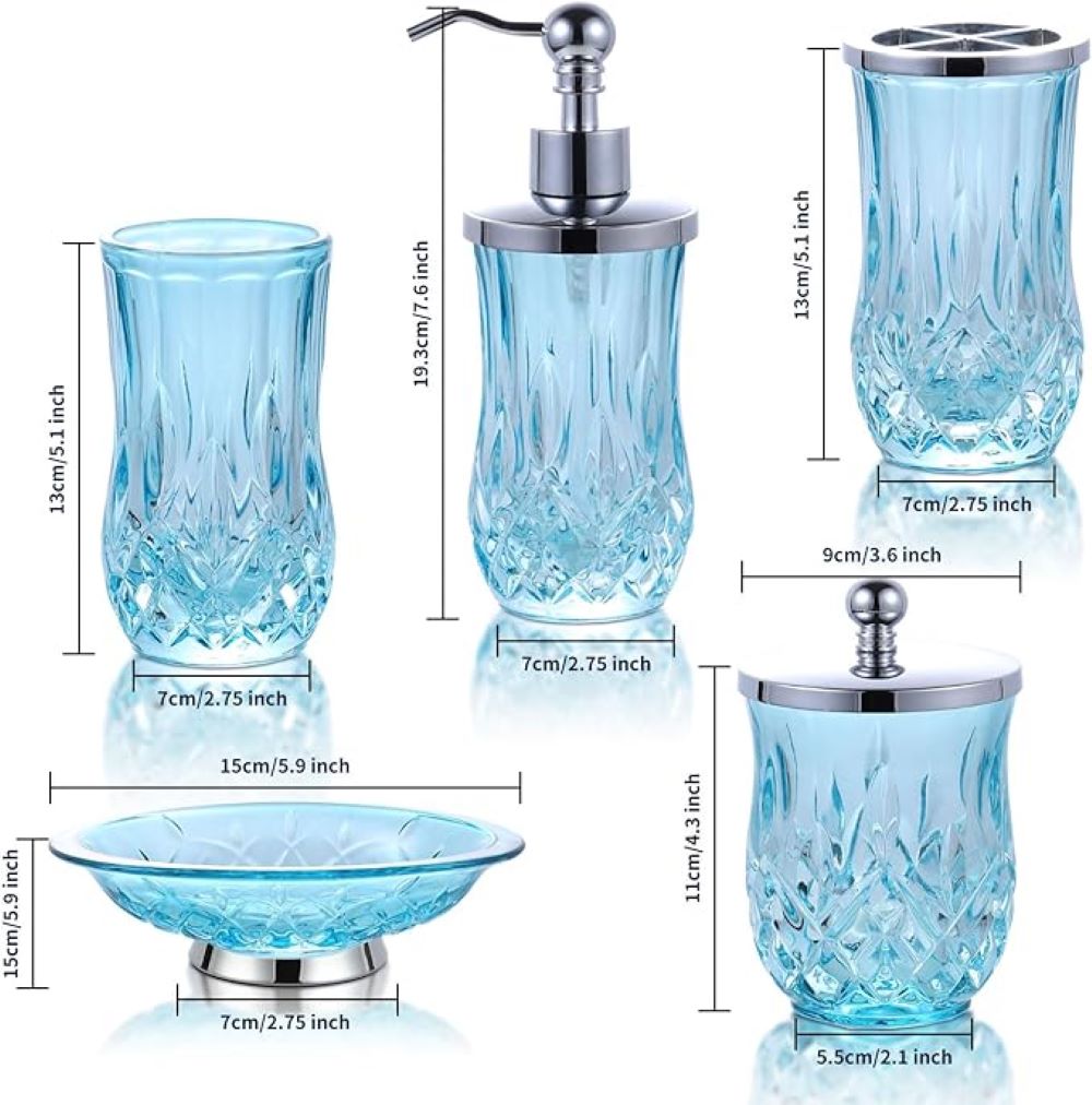 Lux Turquoise Shattered Luxury factory Glass Bathroom Accessory Set