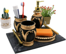 Load image into Gallery viewer, Black and Gold Bathroom Accessory Set