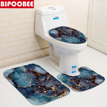 Görseli Galeri görüntüleyiciye yükleyin, Blue Abstract Crack Marble Design Shower Curtain Accessory Set