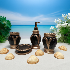 Black and Gold Bathroom Accessory Set