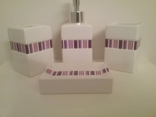 Load image into Gallery viewer, Purple and White Stripe Bathroom Accessory Set