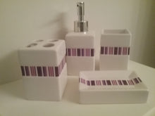 Load image into Gallery viewer, Purple and White Stripe Bathroom Accessory Set
