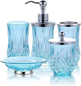 blue lagoon fish bathroom accessories Teal Blue Glass Bathroom Accessory Set – Heavenly Designs Watson Bathroom Accessories