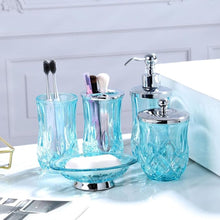 Load image into Gallery viewer, Teal Blue Glass Bathroom Accessory Set