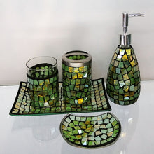 이미지를 갤러리 뷰어에 로드 , Green and Gold Mosaic Glass Bathroom Accessory Set