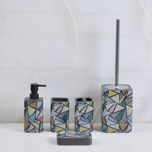 Load image into Gallery viewer, Blue Geometric Design Bathroom Accessory Set