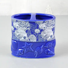 Load image into Gallery viewer, Blue Seashell Ceramic Bathroom Accessory Set