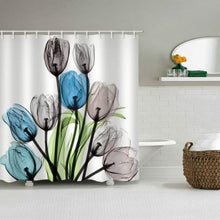 Load image into Gallery viewer, Turquoise Tulips Shower Curtain Set