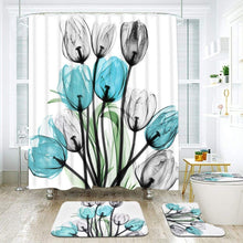 Load image into Gallery viewer, Turquoise Tulips Shower Curtain Set