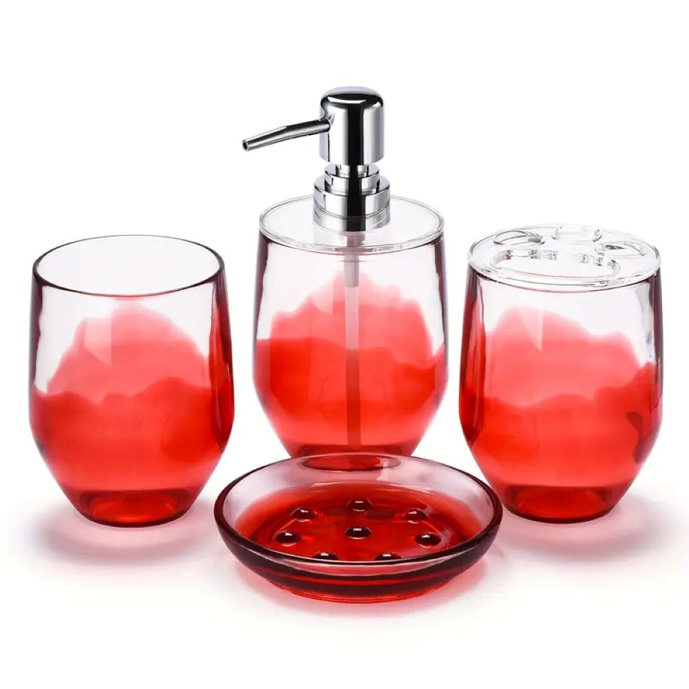 Heavenly Designs Watson Bathroom Accessories Red Acrylic Bathroom Accessory Set, Clear