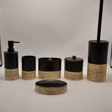 이미지를 갤러리 뷰어에 로드 , Black and Brown Wood Grain Ceramic Bathroom Accessory Set