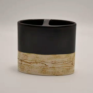 Black and Brown Wood Grain Ceramic Bathroom Accessory Set