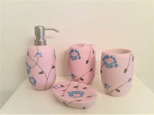 Turquoise and Pink Bathroom Accessory Set