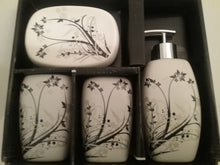 Load image into Gallery viewer, Off White and Black Bathroom Accessory Set