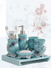 Load image into Gallery viewer, Blue Roses Bathroom Accessory Set