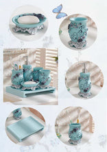Load image into Gallery viewer, Blue Roses Bathroom Accessory Set