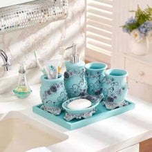 Load image into Gallery viewer, Blue Roses Bathroom Accessory Set