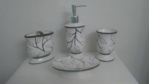 White Leaves and Black Branches Bathroom Accessory Set - watson-bathroom-accessories