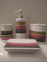 Load image into Gallery viewer, Pea Green, Pink, Dark Gray  Piece Ceramic Bathroom Accessory Set