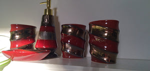 Red And Golden Brown Bathroom Accessory Set