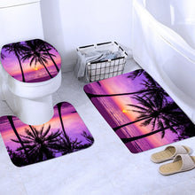 Cargar imagen en el visor de la galería, Purple And Black Palm Tree Shower Curtain Set