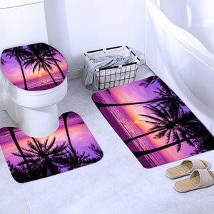 Purple And Black Palm Tree Shower Curtain Set
