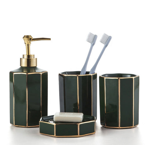 Emerald Green or Pink Octagon Shaped Bathroom Accessory Set