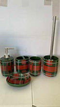 Load image into Gallery viewer, Green Plaid Ceramic Bathroom Accessory Set
