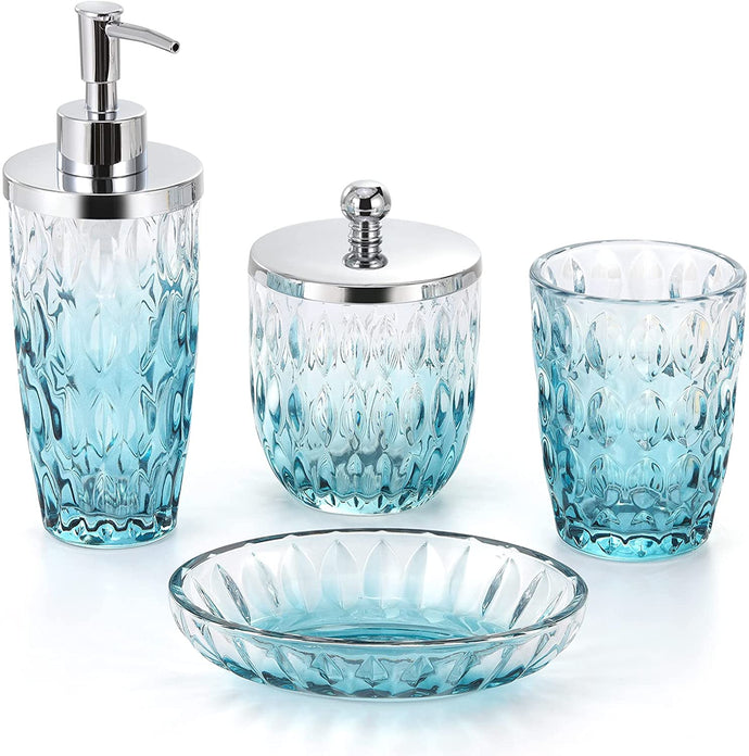 Blue Crystal Glass Bathroom Accessory Set – Heavenly Designs Watson Accessories