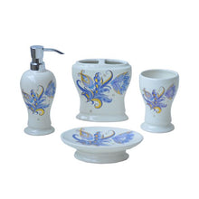 Load image into Gallery viewer, Blue, Yellow and Gold Ceramic Bathroom Accessory Set