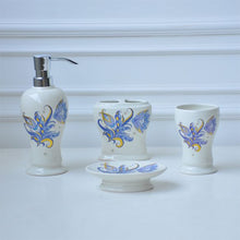 Load image into Gallery viewer, Blue, Yellow and Gold Ceramic Bathroom Accessory Set