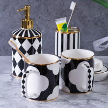 Load image into Gallery viewer, Black And White Geometric Bathroom Accessory Set