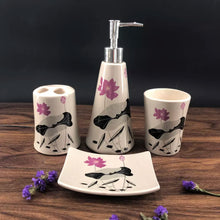 Load image into Gallery viewer, Pink, Black, Light Gray and White Floral Bathroom Accessory Set