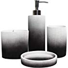 Görseli Galeri görüntüleyiciye yükleyin,  4 piece white and black resin bathroom accessory set includes: a tumbler, lotion/soap dispenser, toothbrush holder and soap dish. The  collection is textured with a black to white ombre finish.  Soap/Lotion Dispenser: 2. 5&quot; x 2. 5&quot; x 8&quot;  Tumbler: 3&quot; x 3&quot; x 4. 5&quot;  Toothbrush Holder: 4&quot; x 2&quot; x 4&quot;  Soap Dish: 5. 5&quot; x 3. 75&quot; x 1&quot; and Total Weight:  2.3 lbs.