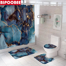 Görseli Galeri görüntüleyiciye yükleyin, Blue Abstract Crack Marble Design Shower Curtain Accessory Set