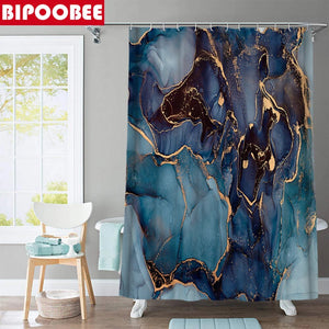 Blue Abstract Crack Marble Design Shower Curtain Accessory Set