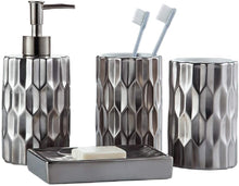 Load image into Gallery viewer, Silver Gray Ceramic Bathroom Accessory Set