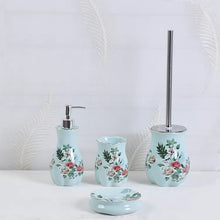将图片加载到图库查看器，Blue Floral Ceramic Bathroom Accessory Set