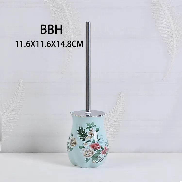 Blue Floral Ceramic Bathroom Accessory Set