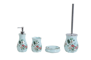 Blue Floral Ceramic Bathroom Accessory Set