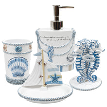 Load image into Gallery viewer, Blue and White Bathroom Accessory Set