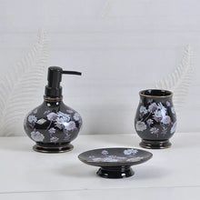 画像をギャラリービューアに読み込む, Black Floral Ceramic Bathroom Accessory Set