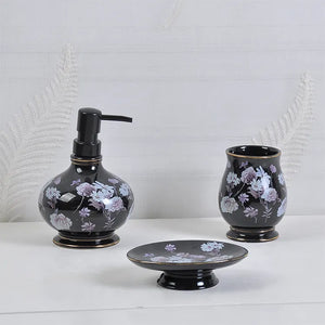 Black Floral Ceramic Bathroom Accessory Set
