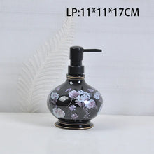 Cargar imagen en el visor de la galería, Black Floral Ceramic Bathroom Accessory Set