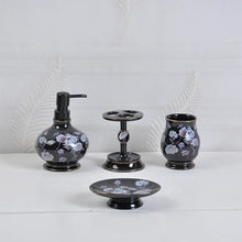 Load image into Gallery viewer, Black Floral Ceramic Bathroom Accessory Set