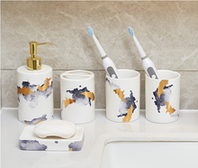 Load image into Gallery viewer, Gray Ceramic Bathroom Accessory Set