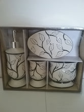 Ladda upp bild till gallerivisning, White Leaves and Black Branches Bathroom Accessory Set