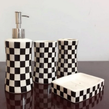 Load image into Gallery viewer, Black and White Check Bathroom Accessory Set - watson-bathroom-accessories