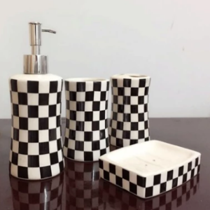 Black and White Check Bathroom Accessory Set - watson-bathroom-accessories